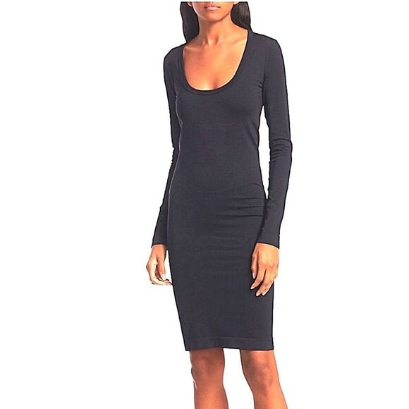 Helmut Lang Scoop Neck Bodycon Black Dress Midi  Sz XS/S - Picture 1 of 7